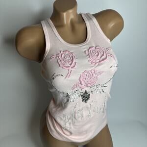 Blu Girl Italy Y2K Sequin Rose Tank XS Coquette McBling Fairy Baddie Glam